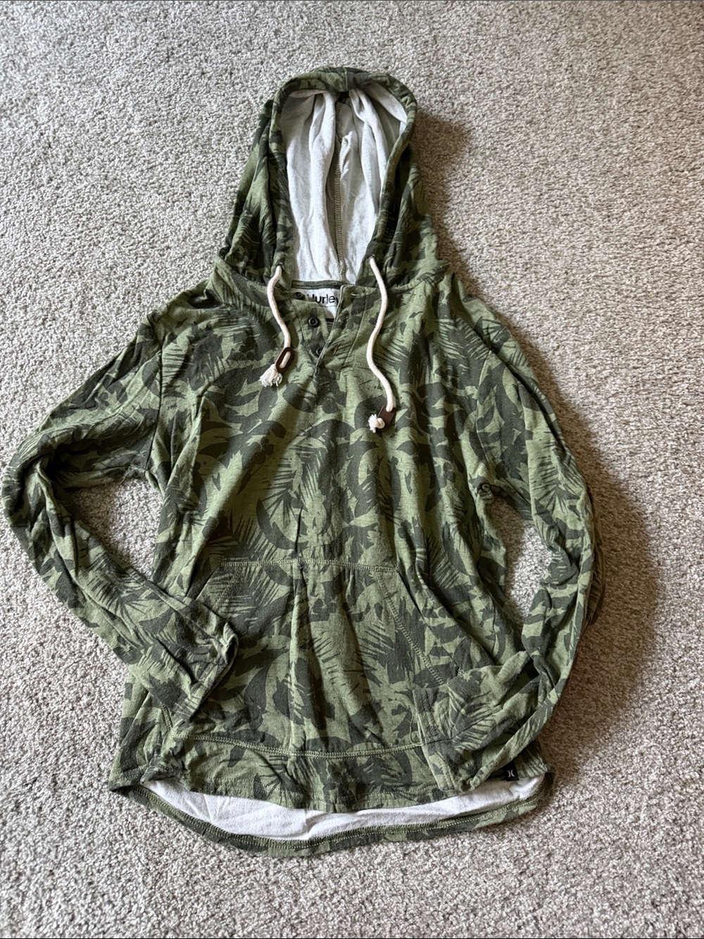 Hurley Olive Green Printed Hooded Pullover